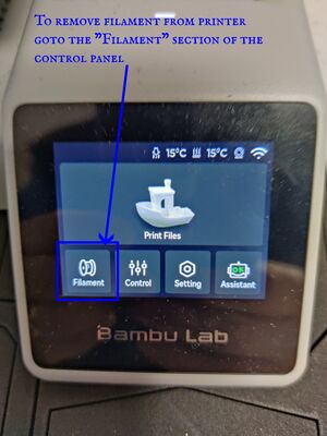 Start filament unloading by selecting the filament option in the control panel.