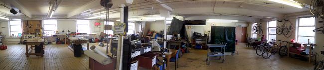 The donations area and bike facilities in the main Workshop.