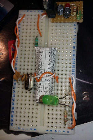 Sacrificial minimal Arduino on breadboard