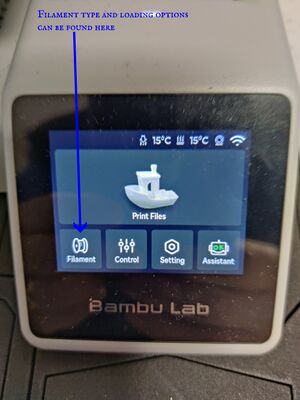 Control panel filament settings and actions.